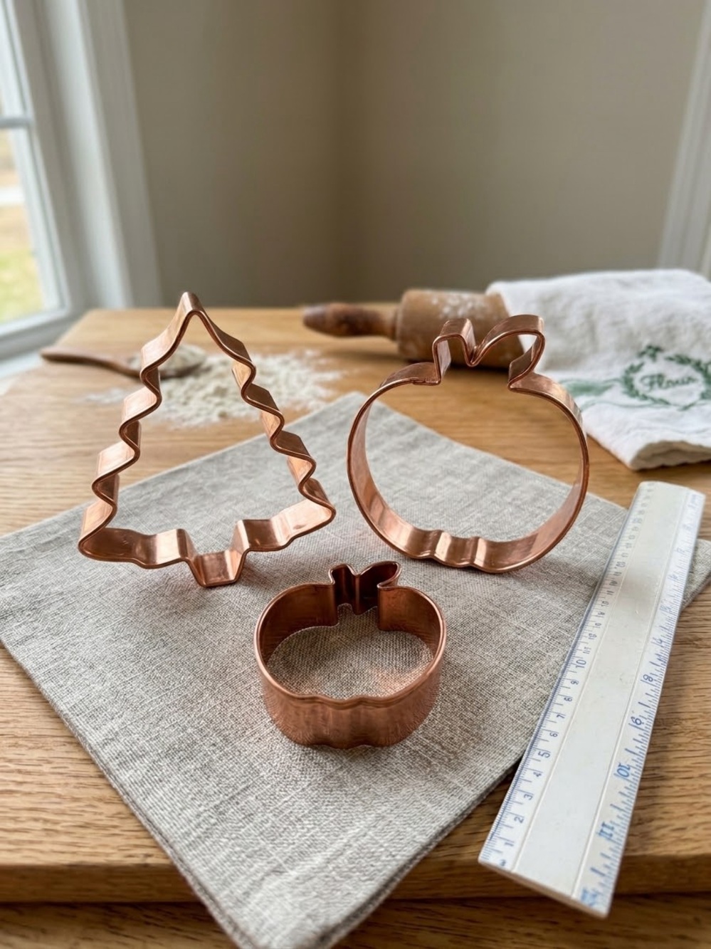 Vintage Copper Cookie Cutter Set (Tree, Apple, Pumpkin)